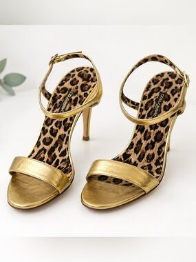 Dolce & Gabbana Gold Leopard Ankle Strap Heels Sandals IT 37